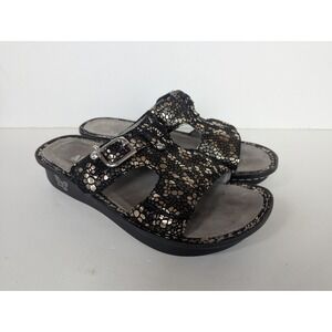 Alegria Sandals Women's Sz EUR 39 US 8.5 Peggy Buckle  Black Gold Sparkle